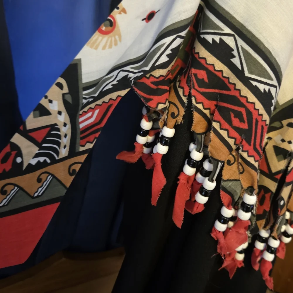 Triangle Shawl Wrap Southwestern Print Beaded Fringe  Boho Festival Western Vibe